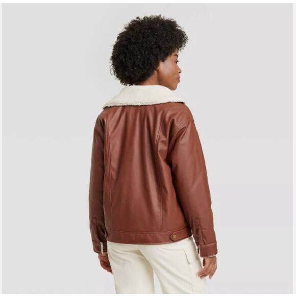 Faux Leather Moto Jacket Brown Sz Medium NWT Universal Thread - Picture 3 of 7